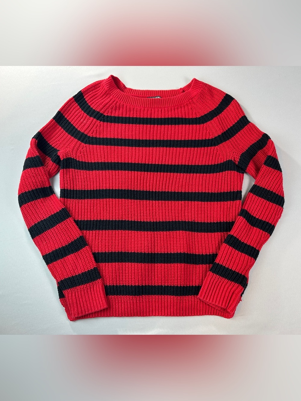 Express Red Black Striped Crewneck Sweater Small Cut Out Sides